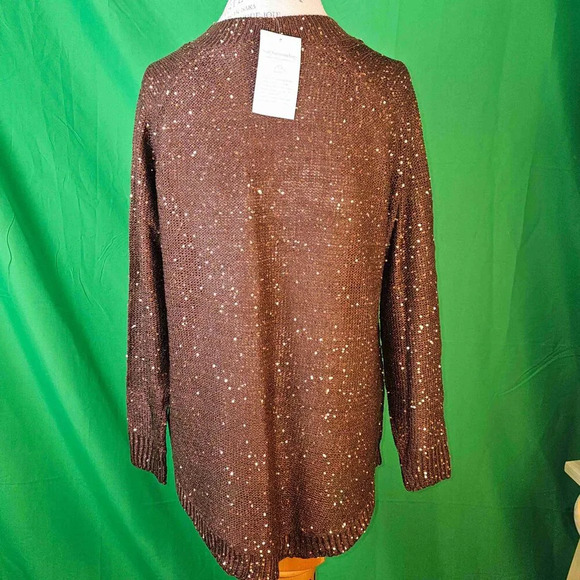 NWT Soft Surroundings Womens Bronze Acrylic Embellished V Neck Sweater Medium - Picture 2 of 5